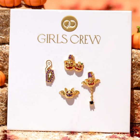 Halloween Themed Gold and Purple Pumpkin Earrings Set - Picture 5 of 8
